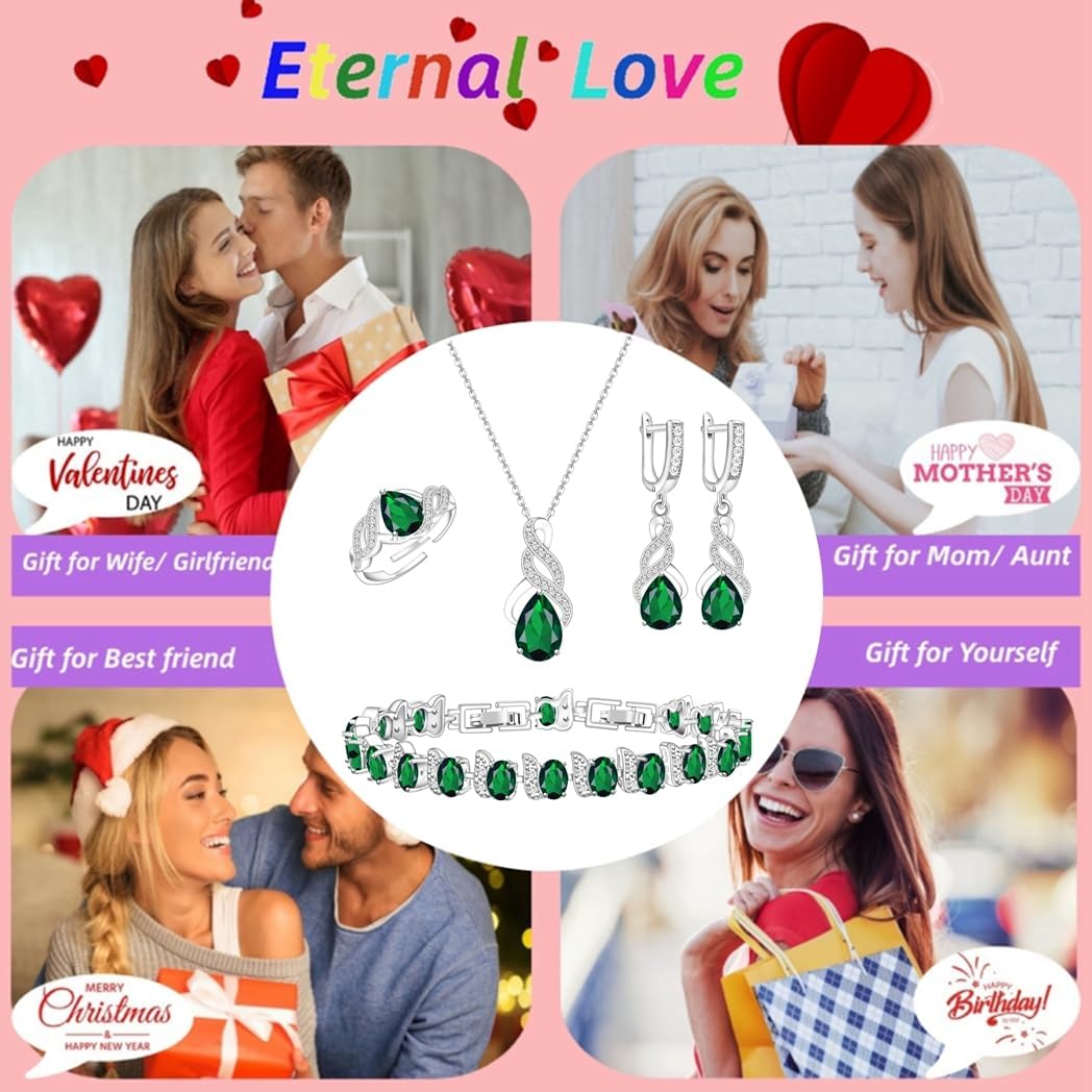 LMXXVJ Jewelry Set for Women,Teardrop Cubic Zirconia Necklace Earrings Adjustable Ring Bracelet Jewelry Set Formal Jewelry Gift - Image 3