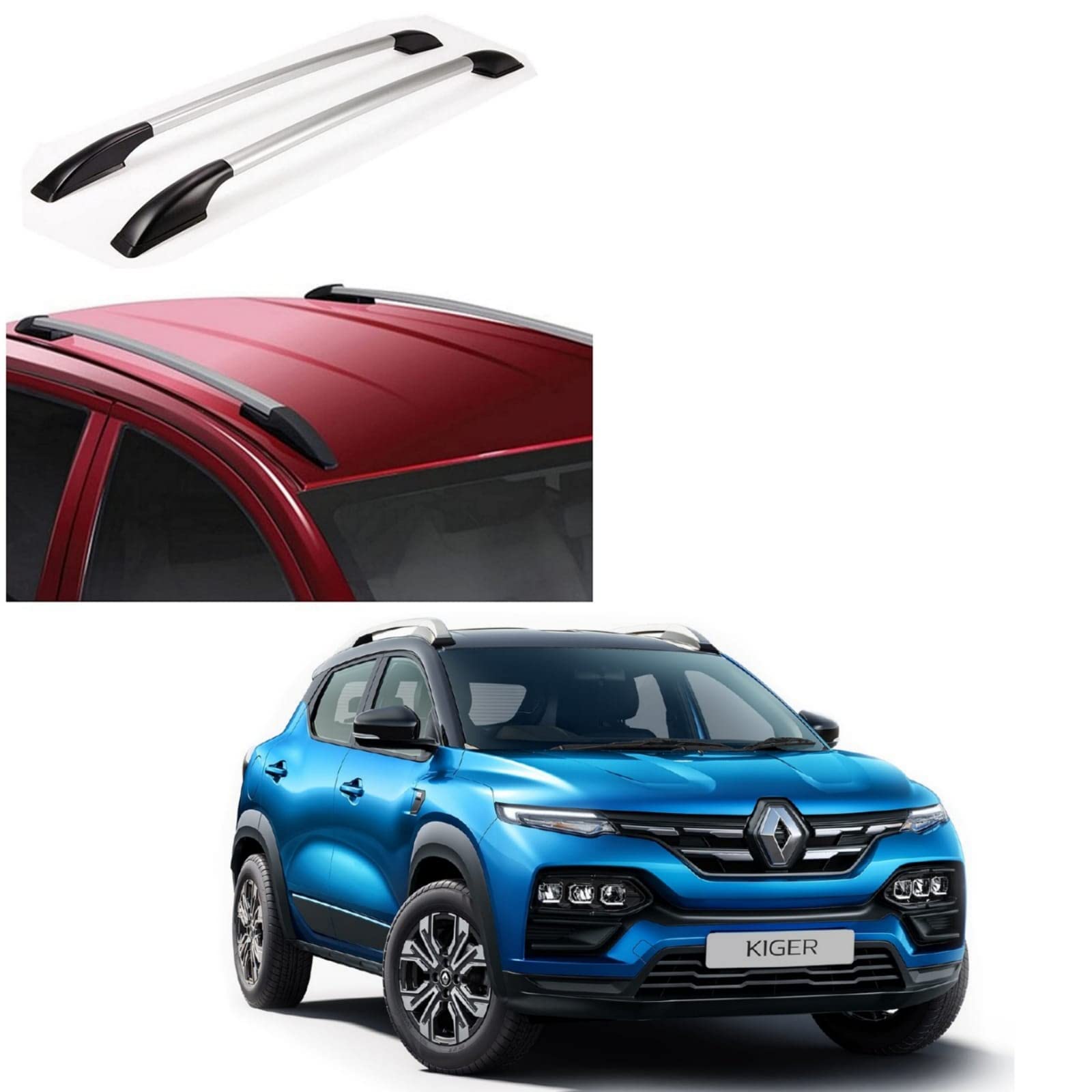 Drill Free Roof Rails for Renault Kiger All Models - Silver Color (Pack of 2)