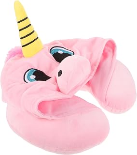 Hooded Neck Pillow Travel Pillow U Shaped Neck Pillows for Sleeping Unicorn Plush Pillow Comfortable Travel Neck Support with Hood for Office Napping Camping Pink