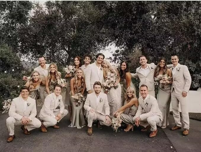 Men's 3 Piece Suits Slim Fit Linen Lightweight Blazer Vest Pants Set Wedding Groomsmen Suit4