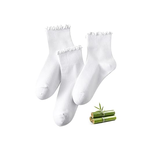 ANDERE ARTE Women’s Viscose from Bamboo Ruffle Ankle Socks, Soft Breathable Lettuce Edge Crew Socks,Cute Frilly Quarter Sock