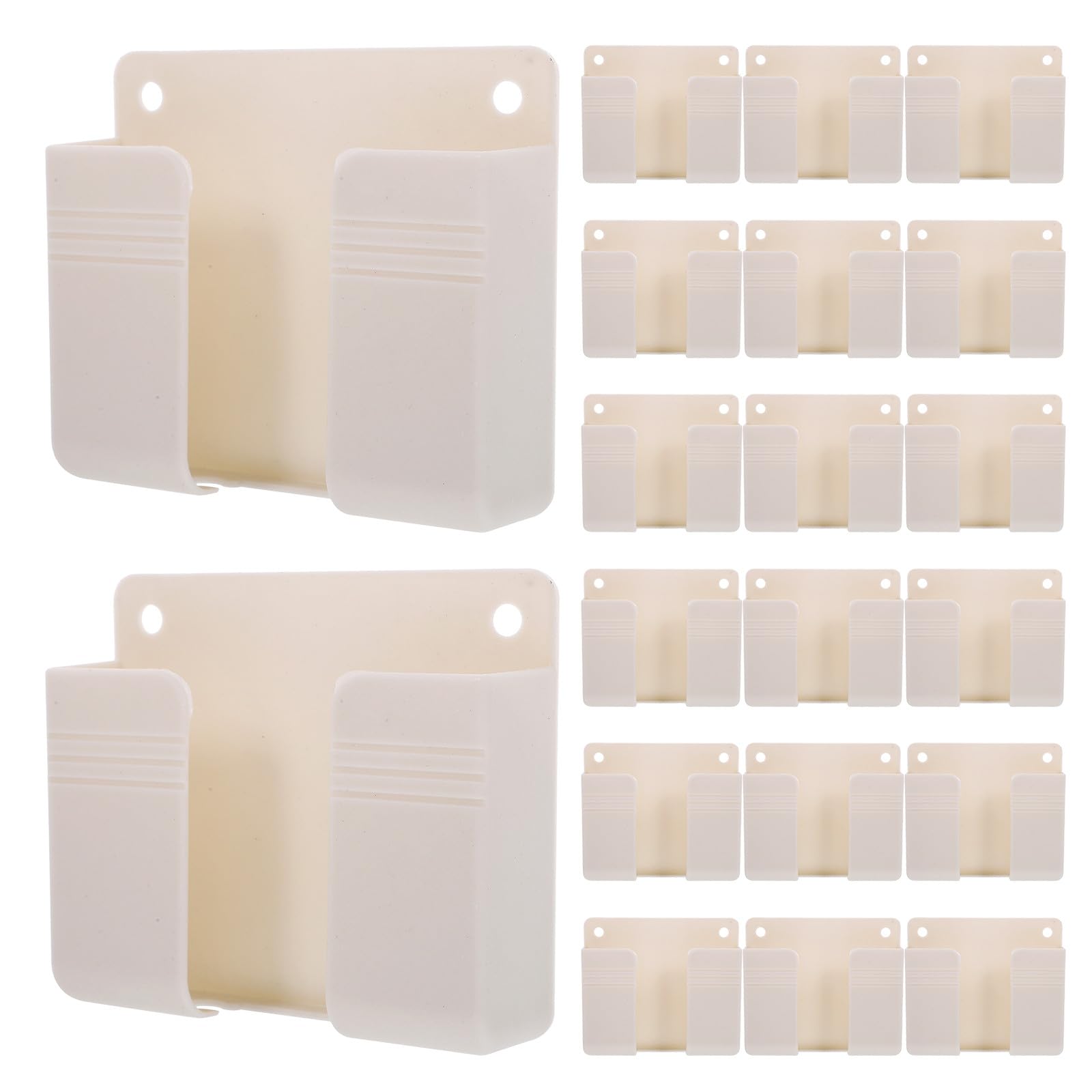 BETOOKY Soporte de Pared para Teléfono Blanco Autoadhesivo 20 Piezas | Plástico y Papel Adhesivo, Orificio de Carga Integrado, para Dormitorios y Oficina, Diseño Minimalista