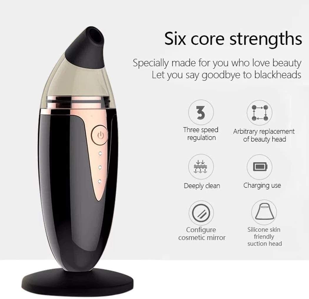 Blackhead Remover Aspirapolvere Pore Cleaner Aspirapolvere Aspirazione elettrica Vial Comino Acne Extractor Tool USB Ricaricabile 3 modalità 4 Sonde sostituibili per Donne e Uomini, Nero
