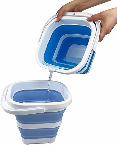 Miniatura 5 de SAMMART Cubo de limpieza rectangular plegable de 5 litros (1.3 galones), plegable, para camping, playa, arena, agua, tina portátil que ahorra