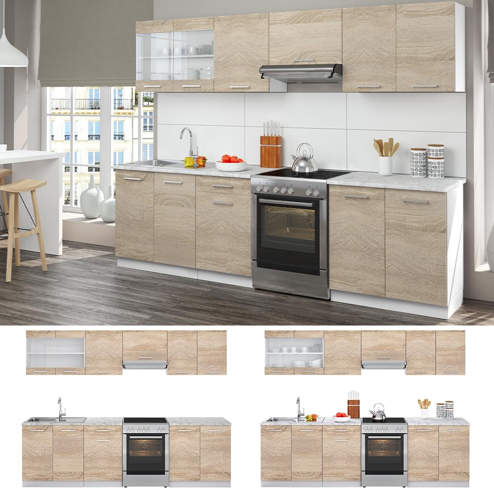 Vicco Mobile da cucina Raul, Sonoma, 270 cm | PL Marmo, con moduli regolabili e piedini ad altezza variabile