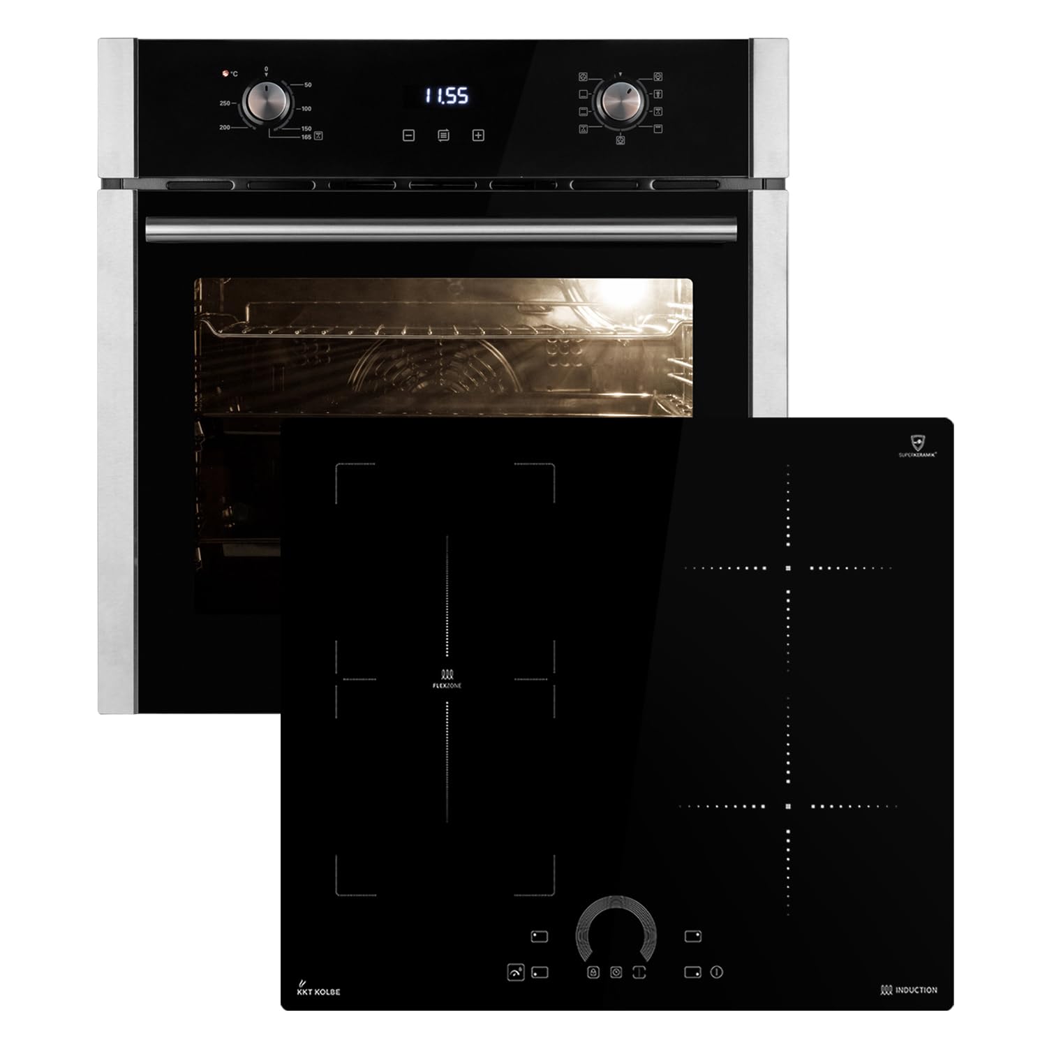 Herdset: 60cm Einbaubackofen EB8010ED + 60cm Induktionskochfeld IH85901FZ | Grill | Umluft | Heißluft | Teleskopauszüge | Automatik-Timer | 2-fach Wärmeschutzverglasung | SET8010IH592FZ