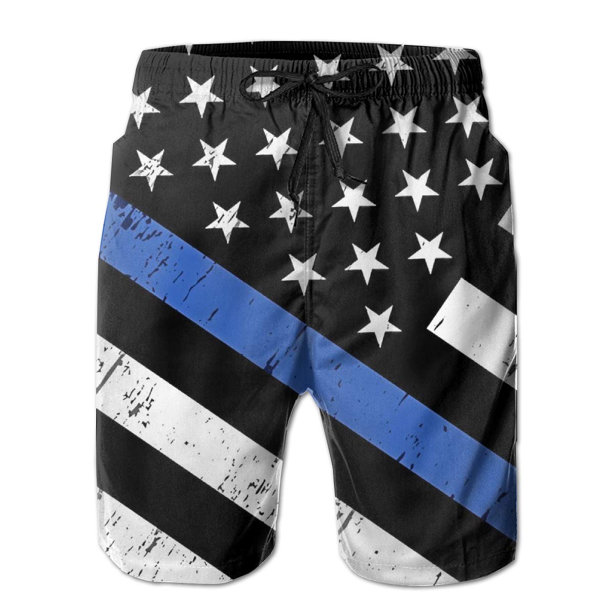 SARA NELLMen's Swim Trunks Police Support Flag Thin Blue Line Surfing Beach Board Shorts Swimwear