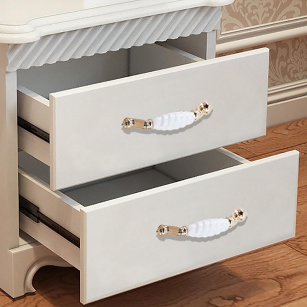 ZONADAH Set of 4 Cabinet Handles, Hole Distance 96mm, Total 115mm, White Ceramics & Gold Plated Cabinet Pull Handles - Image 4
