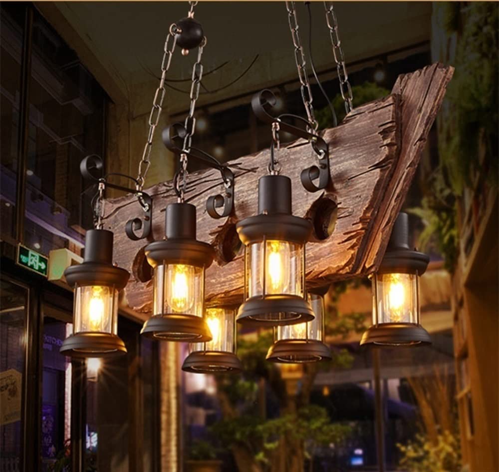 Lampa wisząca z 6 lampami z drewna łodzi