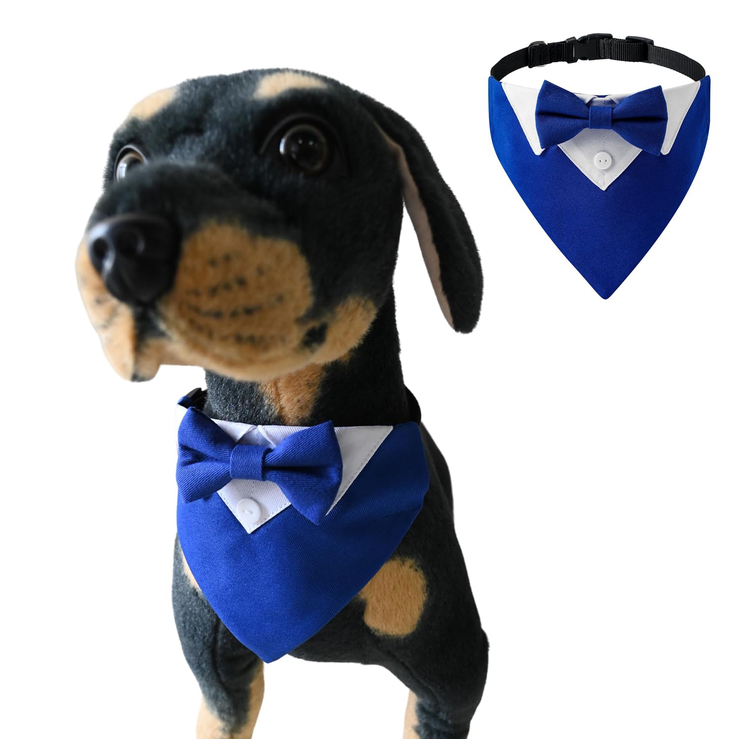 Dog Tuxedo Bandana,Formal Pet Bow Tie Bib Adjustable Quick Release Buckle Triangular Scarf Dog Birthday Party Valentines Bowtie Scarf Party Tux_L(Blue 2)