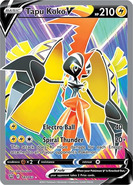 Amazon.com: Pokemon – Tapu Koko V 147/163 – Battle Style Full Art
