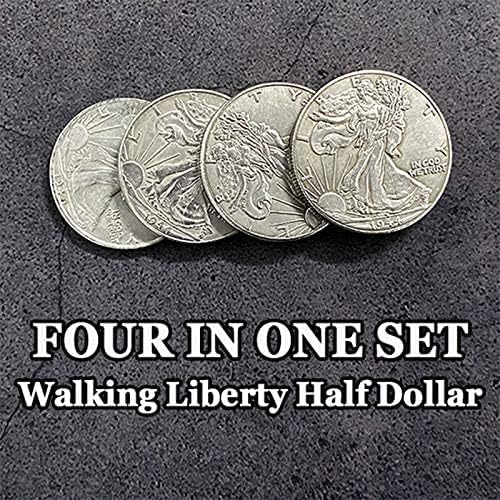 Miniatura 4 de SUMAG Cuatro en uno Walking Liberty Half Dollar Set Magic Tricks Coin Appear Vanish Magic for Magicians Accesorio Close up Ilusión Mentalismo Props