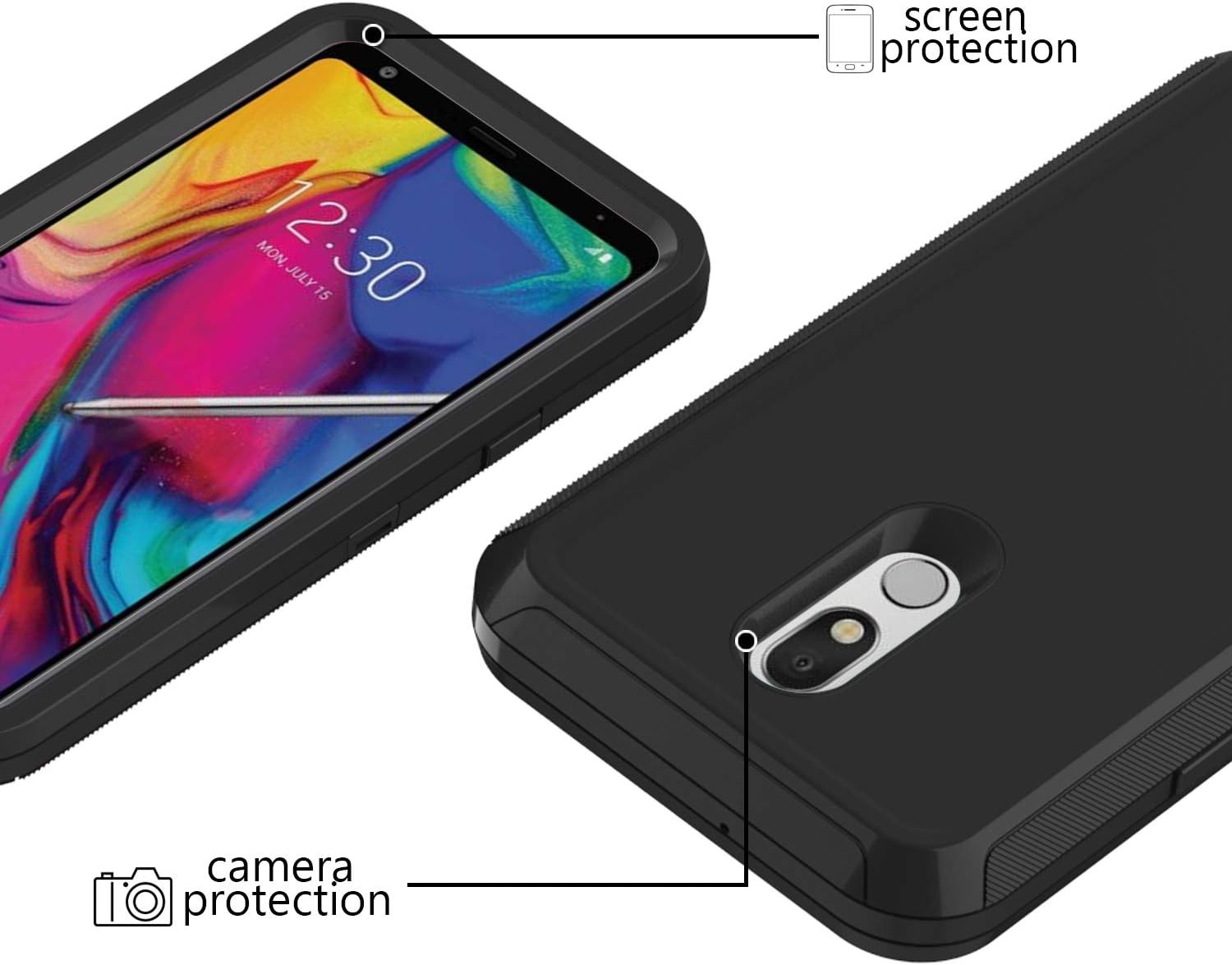 Annymall Case for LG Stylo 5, Tri-Layer Heavy Duty [with Built-in Screen Protector] Hybrid High Impact Resistant Rugged Full-Body Shockproof Cover for LG Stylo 5 (Black-ii)