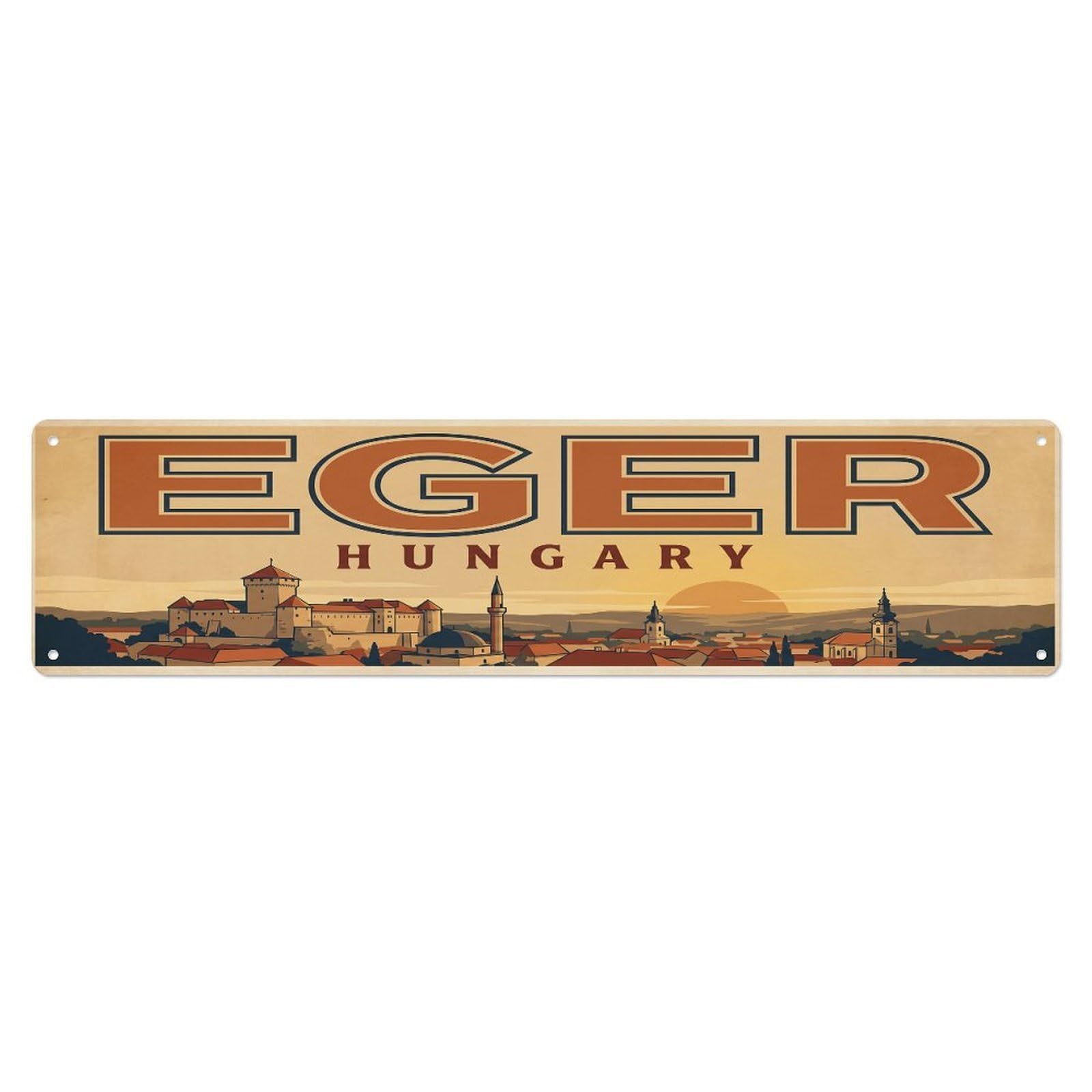 Vintage Travel Hungary Eger Metal Tin Sign