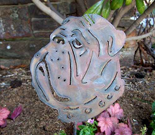 Bulldog garden stake - English bulldog art - Bulldog home decor - Outdoor living dog sculpture - Flowerbed bulldog decor
