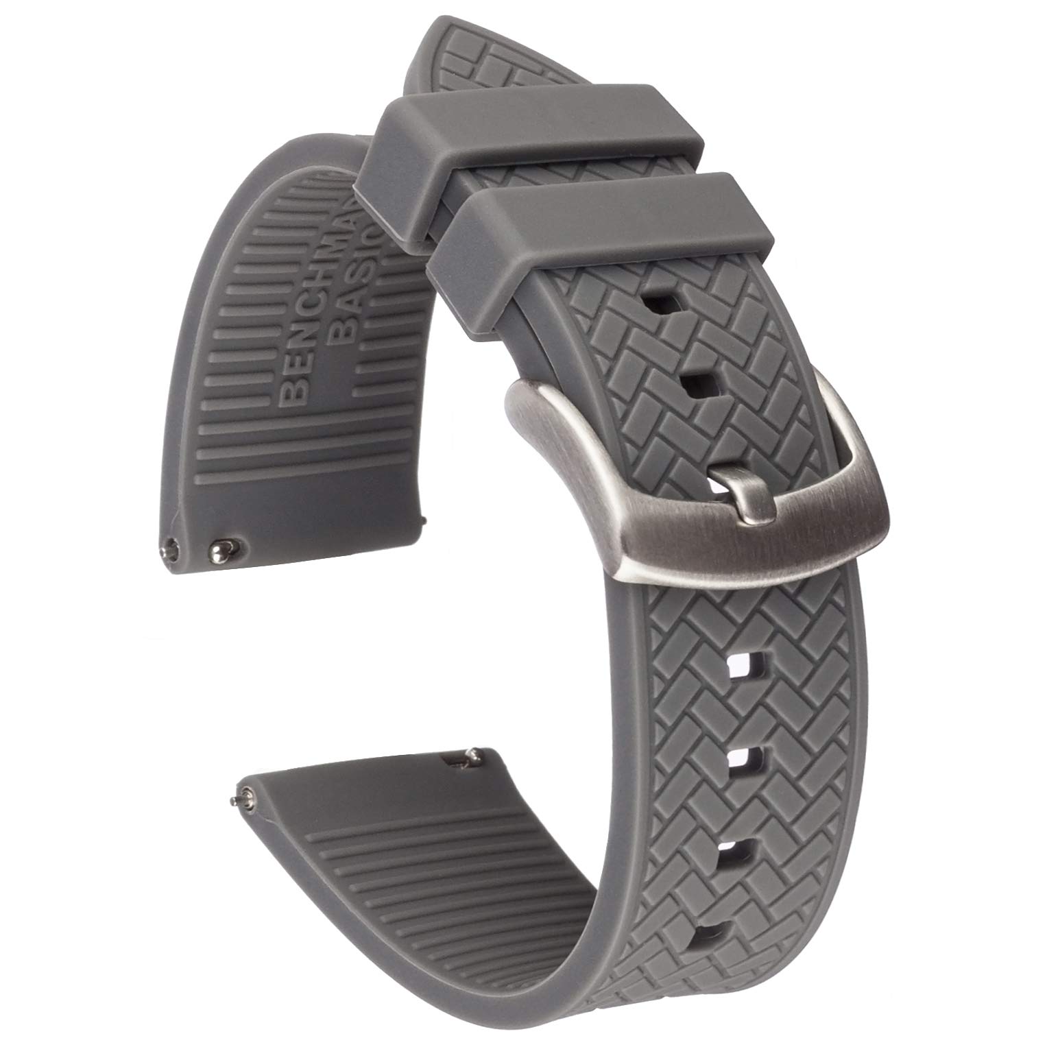 Benchmark 22mm Silicone Watch Band - Herringbone Pattern Replacement Rubber Watch Straps for Men & Women - Integrated Quick Release Spring Bars - Choice of Color