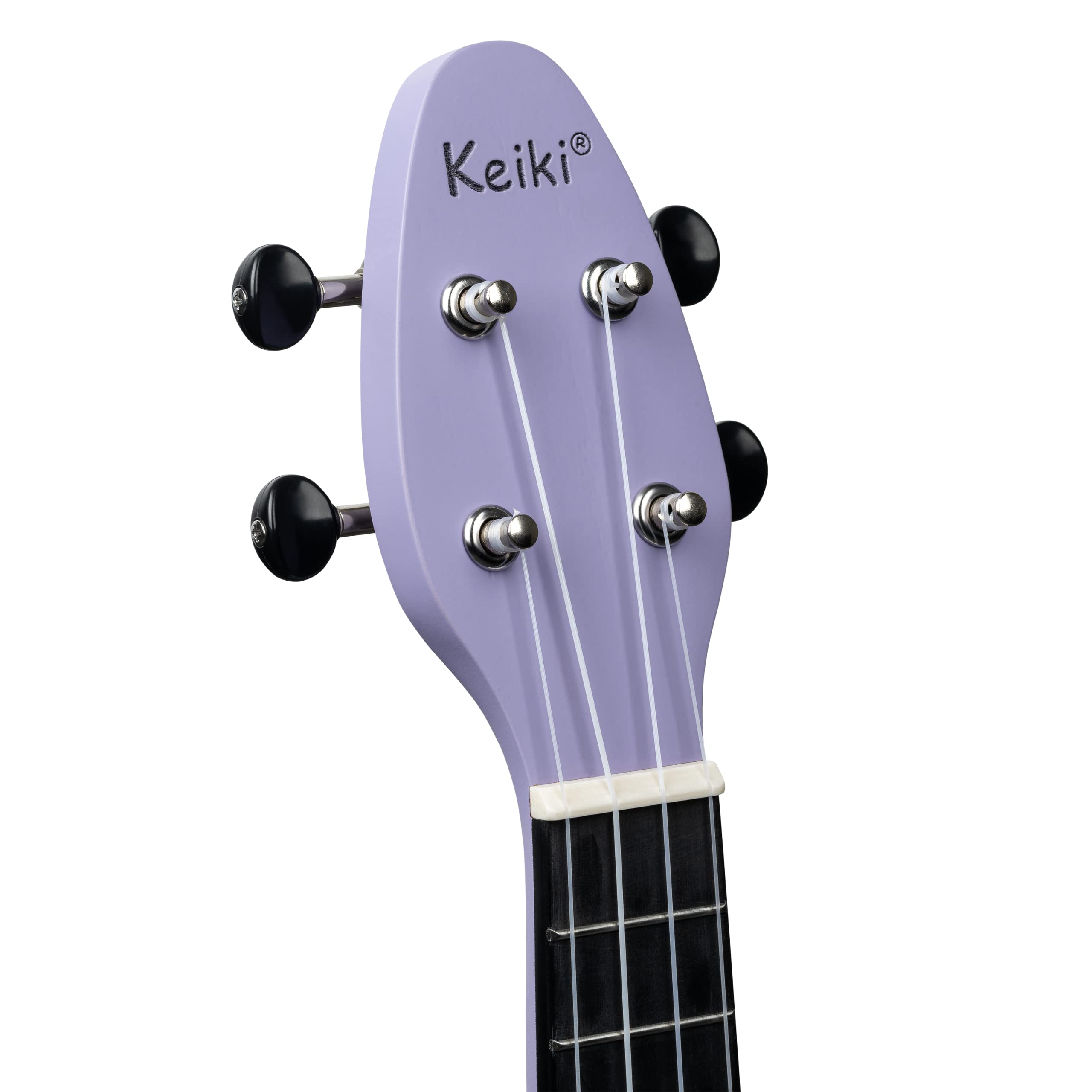 Ortega Guitars Ukelele Soprano púrpura - Keiki K2 - Kit de inicio incluye afinador, correa, 5 púas medianas y bolsa de dibujo - pastel/lavanda (K2-LAF)