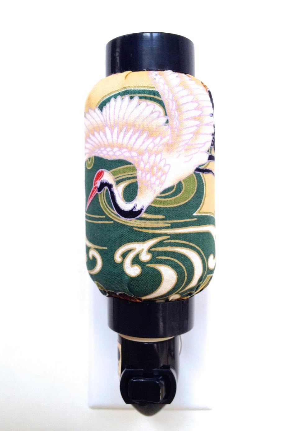 Japanese Style Night Light with Crane Design Green and White Oriental Pattern Decorative Lamp