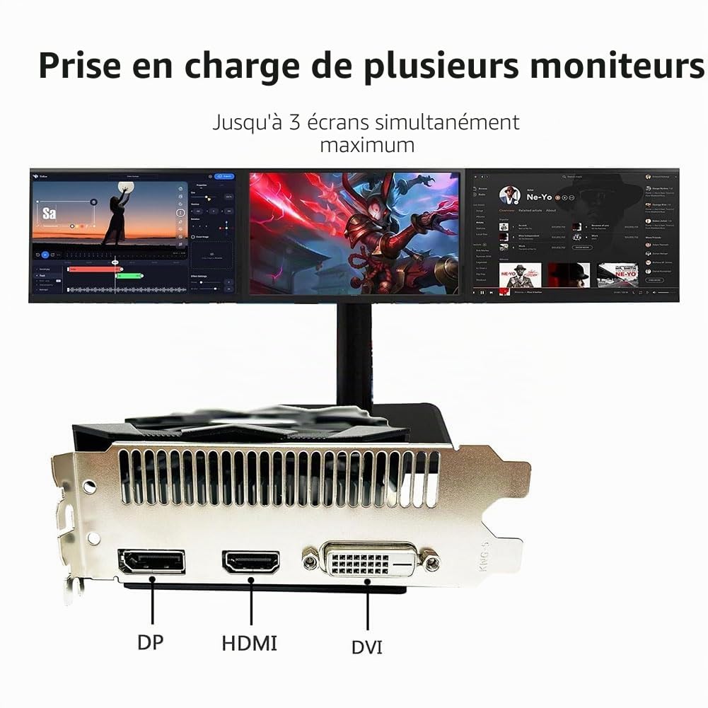 QTHREE Radeon RX 560 XT 8Go GDDR5 128-bit Carte Graphique, HDMI, DVI-D, DisplayPort, Grafikkarten PC für Gaming, GPU, PCI Express x16, DirectX 12, 6 PIN Power Supply