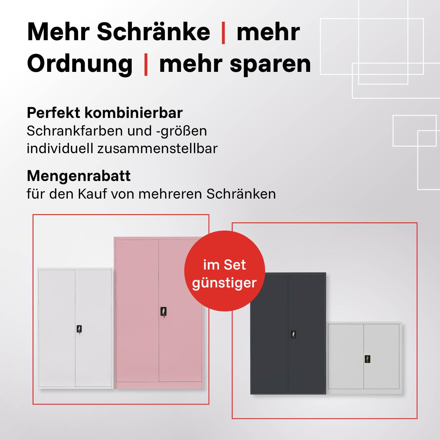 LagerZwei Mehrzweckschrank 140x90x40cm I Büroschrank mit 4 Fachböden I Aktenschrank weiß, abschließbar I Allzweckschrank – Möbel für Arbeitszimmer I Praktischer Metallschrank I Werkstattschrank