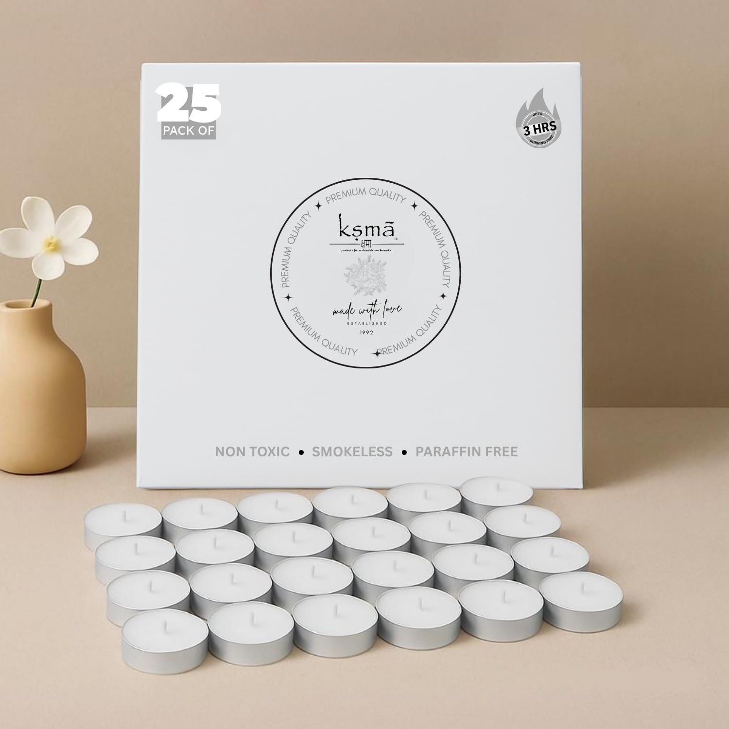 Tea-Light Candles Basil Fragrance (Set of 25) Burning 3hr | Non-Toxic Smokeless & Wax Tea Light Candles Perfect for | Home Décor | Diwali Décor | Long Lasting| Room Decor (White)-image-40