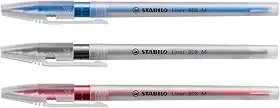 Caneta Esferográfica – STABILO Liner 808 – Pacote com 3 unidades – Azul, preto e vermelho