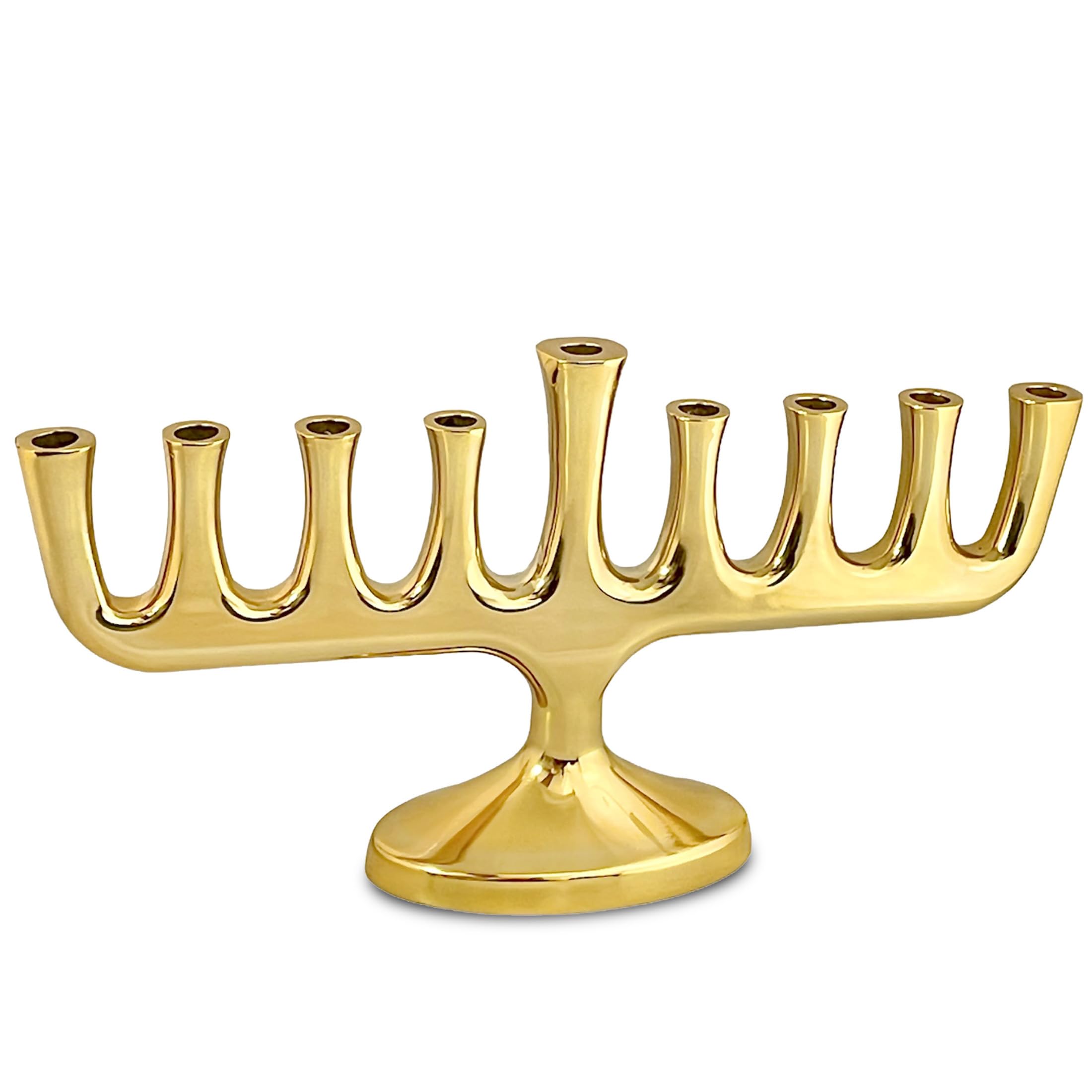 Zion Judaica Stunning Sleek Gold Designers Menorah for Hanukkah High Polished Traditional