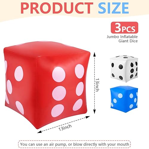 Miniatura 2 de 3 dados gigantes inflables jumbo de 14 pulgadas para juegos al aire libre en la piscina (blanco, azul, rojo)