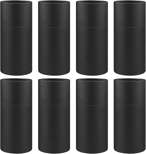 BOSMIOW 8 tubos de cartón kraft negro de 3.4 fl oz con tapas, tarros de cartón redondos vacíos, botella de embalaje de aceite esencial, recipientes