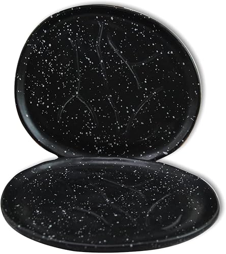 Miniatura 4 de roro Juego de 2 platos de aperitivo o ensalada moteados negros de 7 pulgadas  Artesanía artesanal única para exquisitas presentaciones gastronómicas