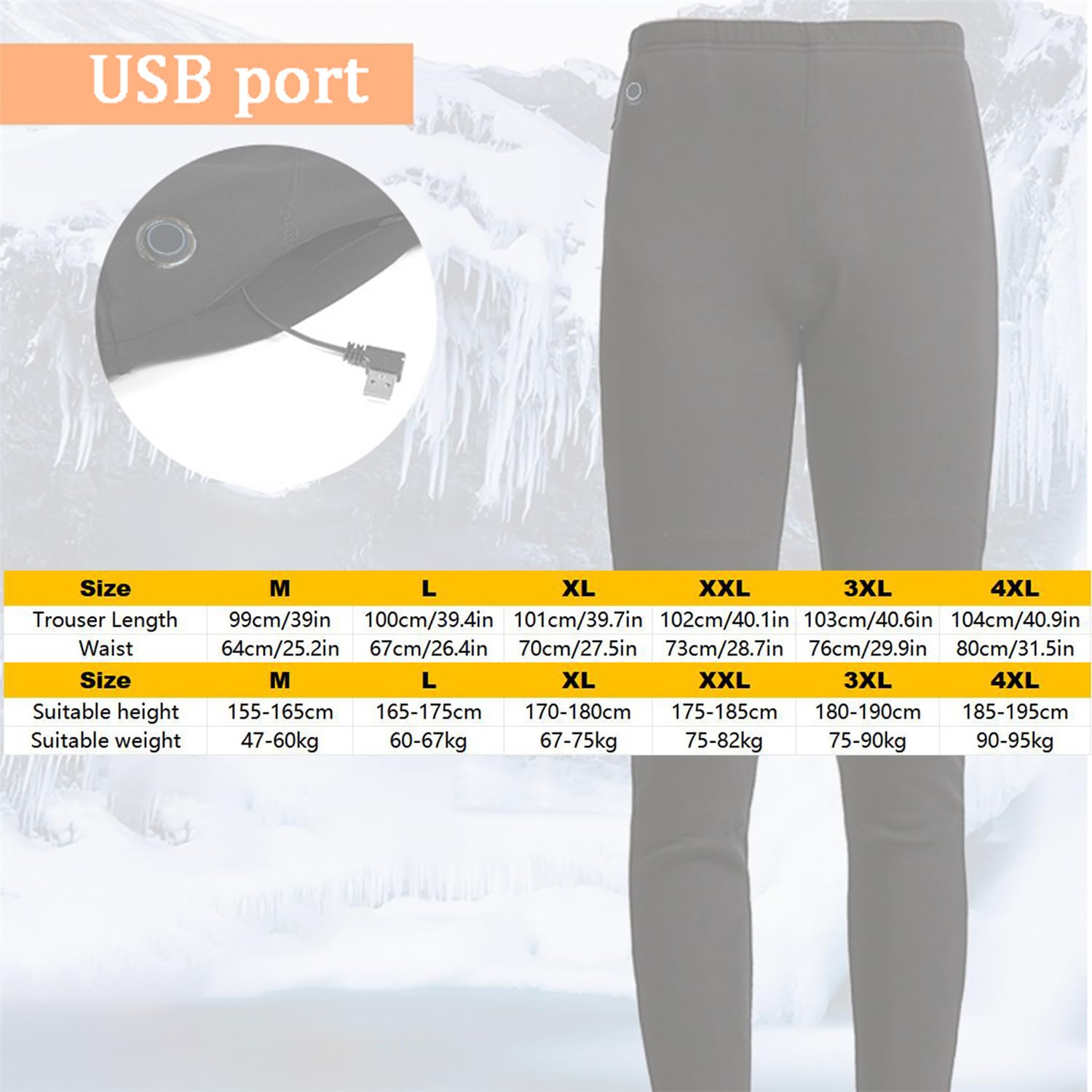 Pantaloni Riscaldanti Uomo 8 Zone di Riscaldato Biancheria Intima Termica Pantaloni Leggings Invernali per Sci, Trekking, Escursionismo Pesca Caccia