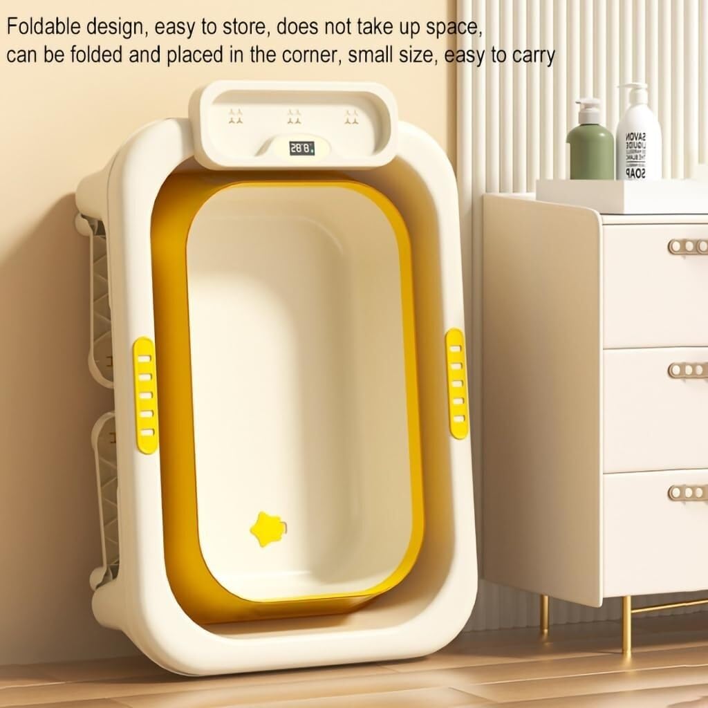 Vasca da bagno portatile per cani e gatti, design pieghevole con display della temperatura e foro di scarico, ideale per piccoli animali domestici