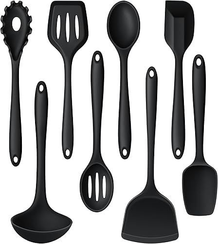 LIANYU Juego de 8 utensilios de cocina resistentes al calor, juego de espátula de silicona para utensilios de cocina antiadherentes con espátula,