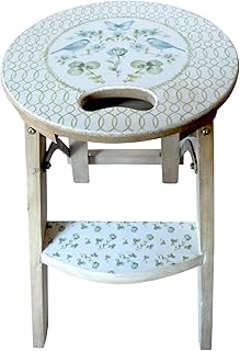 Sgabello realizzato a mano in legno con stampa floreale shabby chic uccello