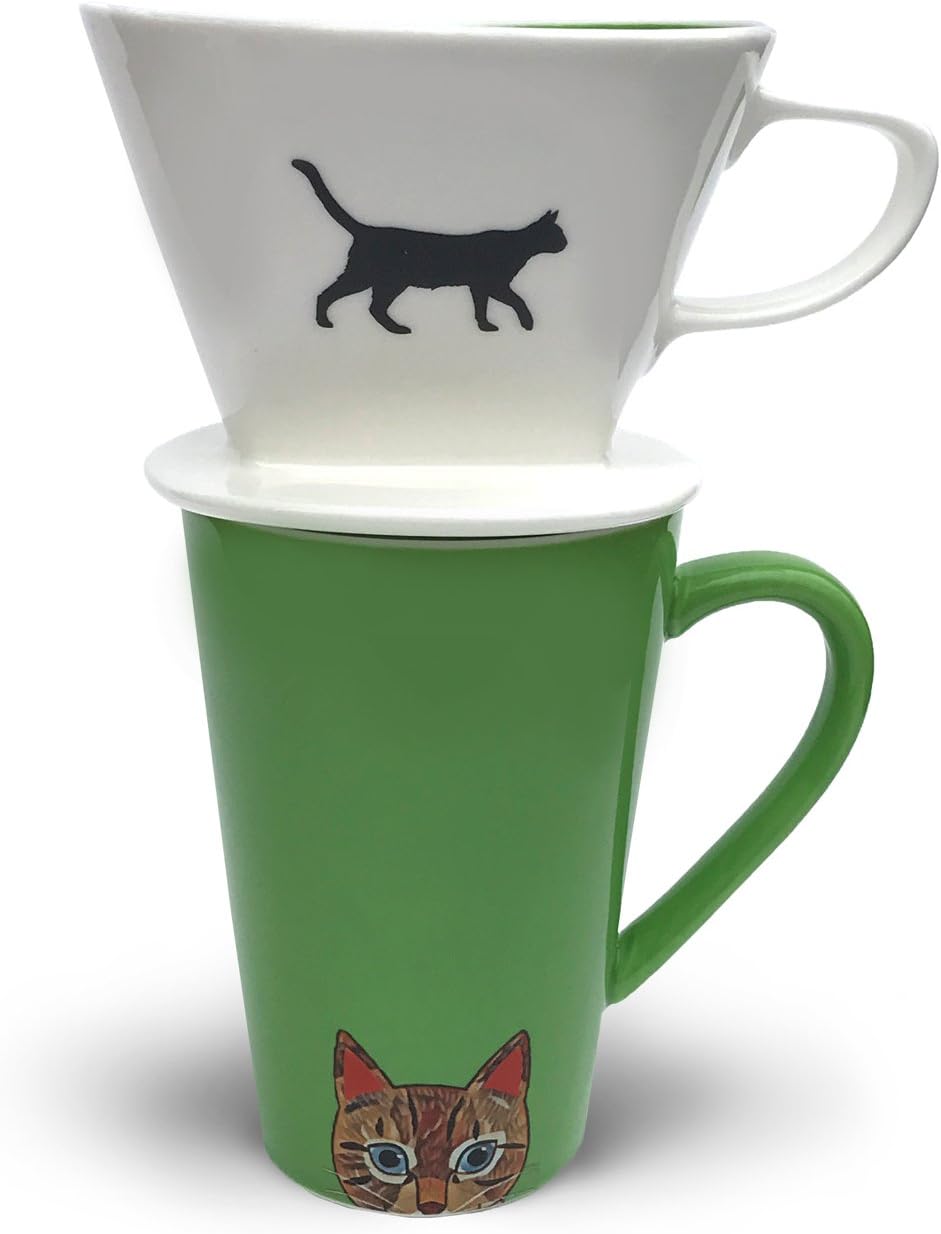 Cat Coffee Pour Over Filter Cone and Ceramic Mug Set Great Cat Lovers Gift by Simply Charmed