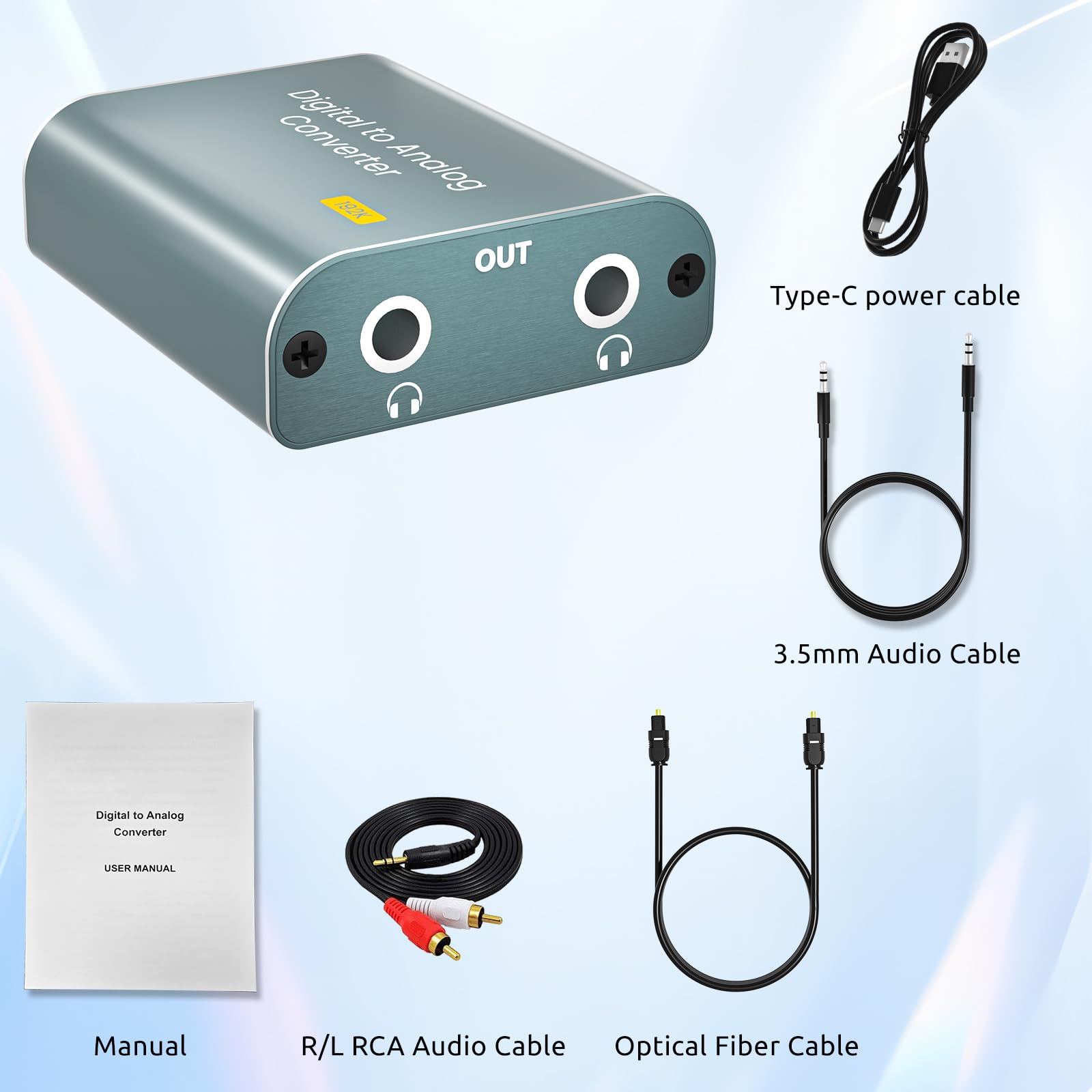 192KHz DAC Convertitore Audio Digitale Analogico Fibra Ottica Coaxial Toslink SPDIF a L/R Jack 3.5mm per Cuffie PS3 HDTV Blu Ray DVD Sky HD Fire TV Box