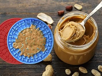 Ziaon Dog Shower Lick Pad, Slow Feeder,Dog Peanut Butter Lick Pad Dog Mat Suctions to Wall for Grooming, Pet Bathing, and Dog Training?2pcs? Blue & Red