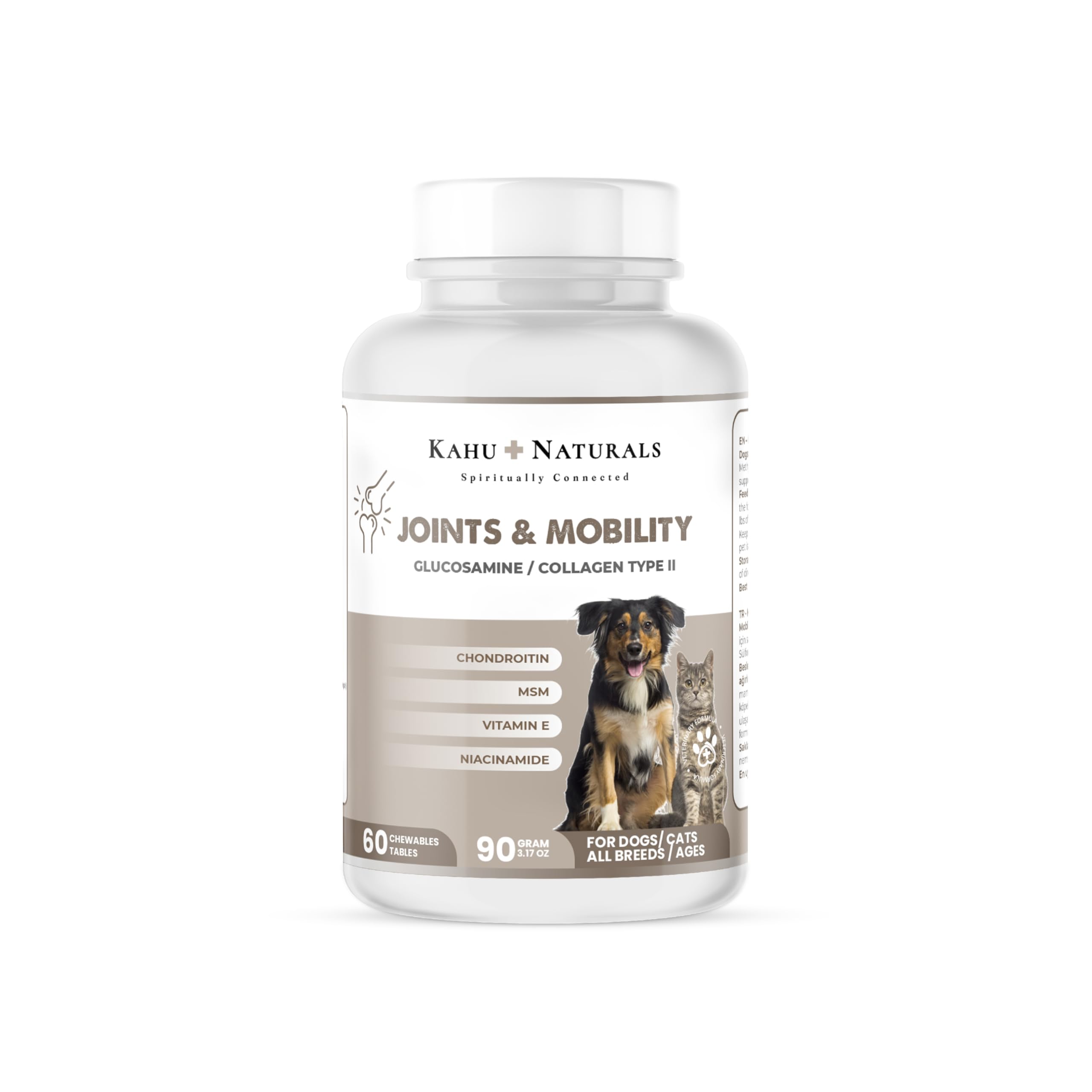 Joints & Mobility Supplement for Dogs & Cats – Glucosamine, Chondroitin, MSM, Collagen, Vitamin B3 & Vitamin E – Hip & Joint Support – 60 Chewable Tablets