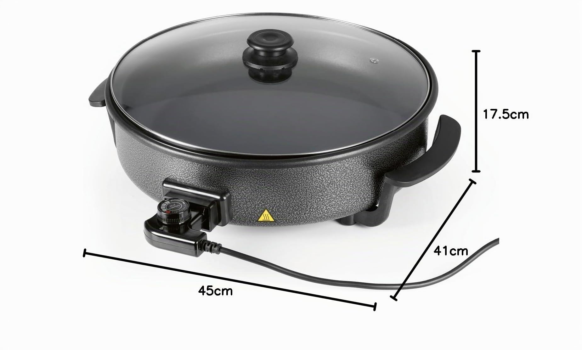 GOURMETmaxx Padella elettrica multifunzione, diametro 40 cm, con termostato, coperchio in vetro e rivestimento antiaderente, volume XXL, ideale come paella, stufato e padella wok, 1500 W [acciaio