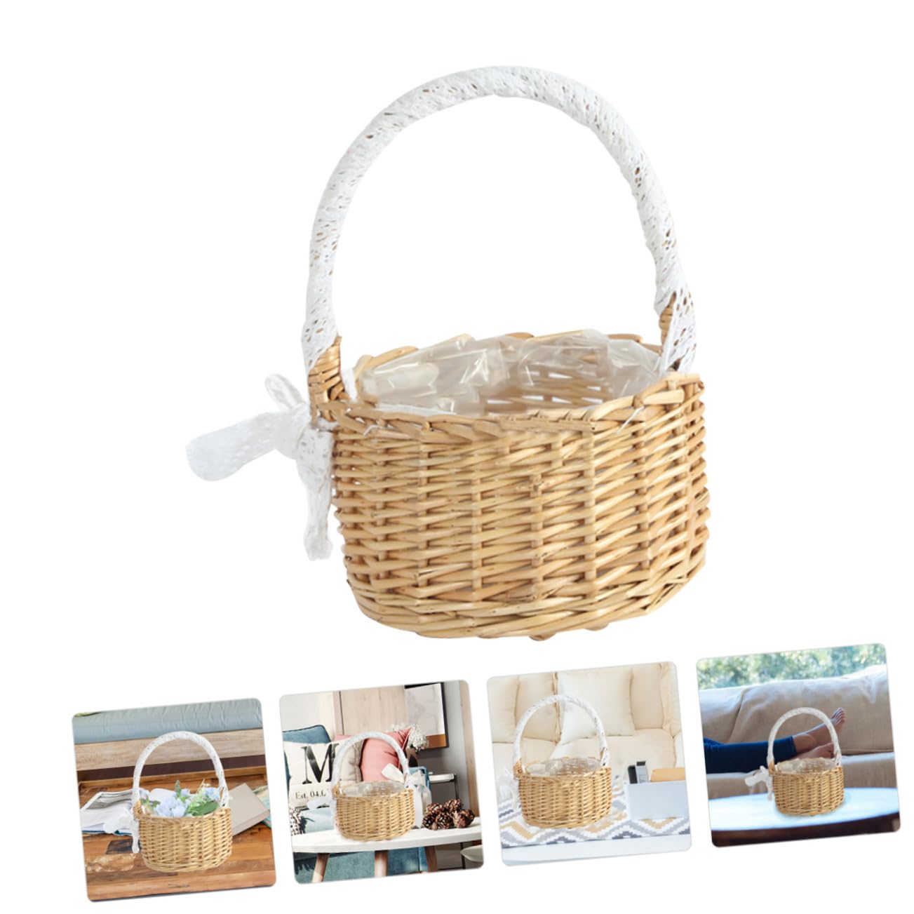 Mobestech 2stücke Handgewebter Blumenarrangementkorb Rattan Vielseitiger Aufbewahrungskorb Für Hochzeiten Zuhause Und Garten Leicht Und