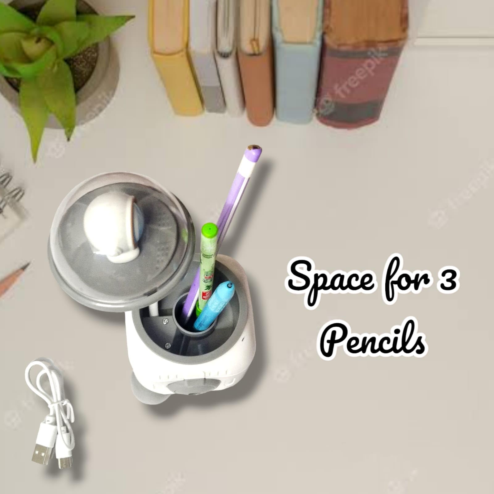 CARU CRAFT Desk Lamp Cartoon Shaped Manual Pencil Sharpener, Table Sharpener Machine with Rechargeble LED Light Table Lamp for School, Office, Stationery Gift for Birthday (Space Grey) 2