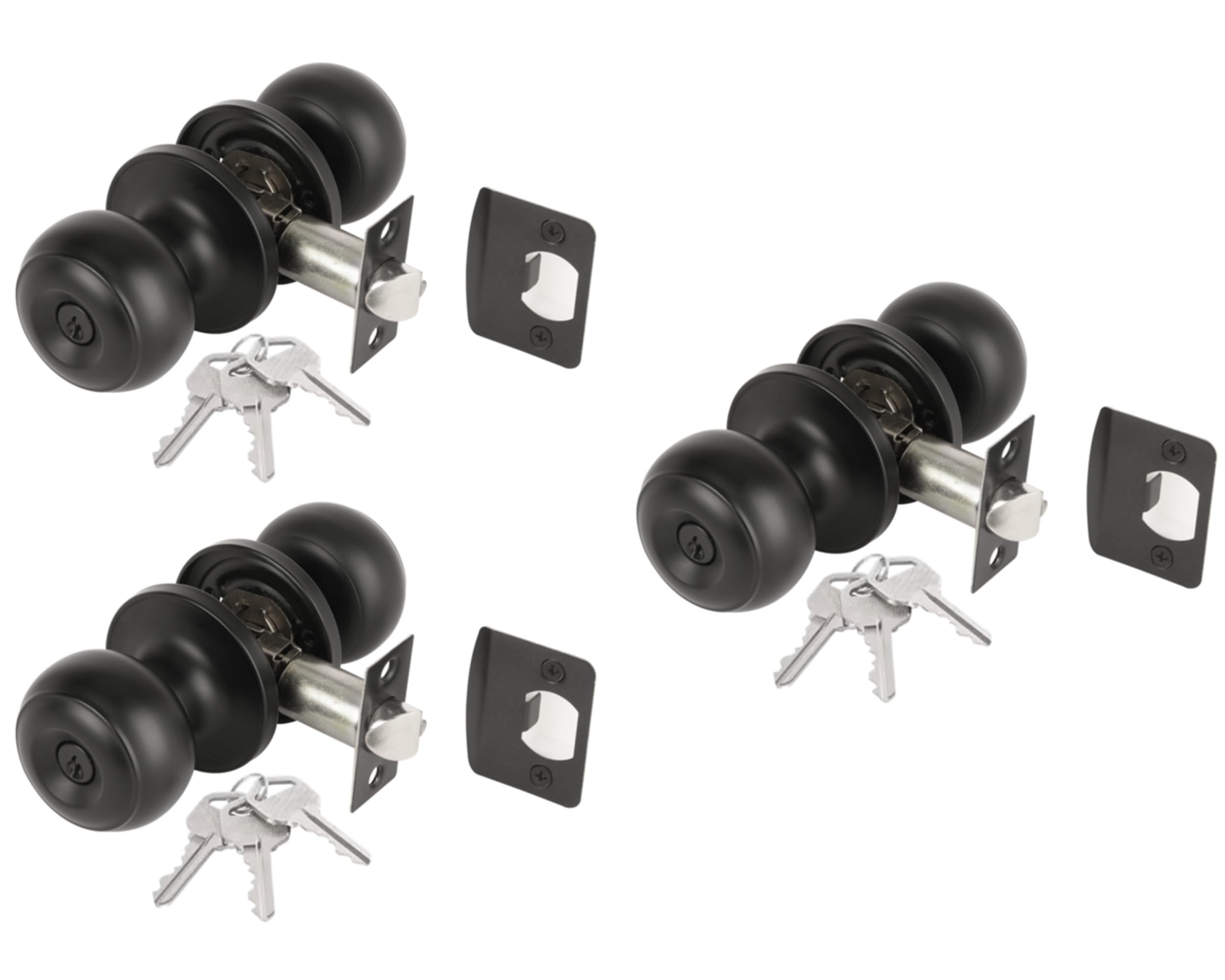Hunta Black Matt Handlezone® 3 Sets Riva Entrance Knobset, Key Locked Door Knobset, Adjustable 60-70Mm Latch –