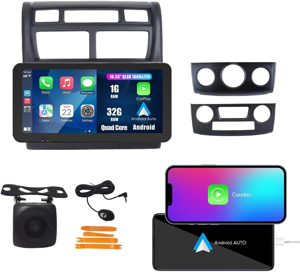 Car CarPlay Android Auto Navigation Stereo GPS Radio Reverse Camera Display 10.33" QLED Touchscreen Headunit Tablet Pad Media Player for Kia Sportage 2007-2021, if Applicable Quad Core 1G+32G