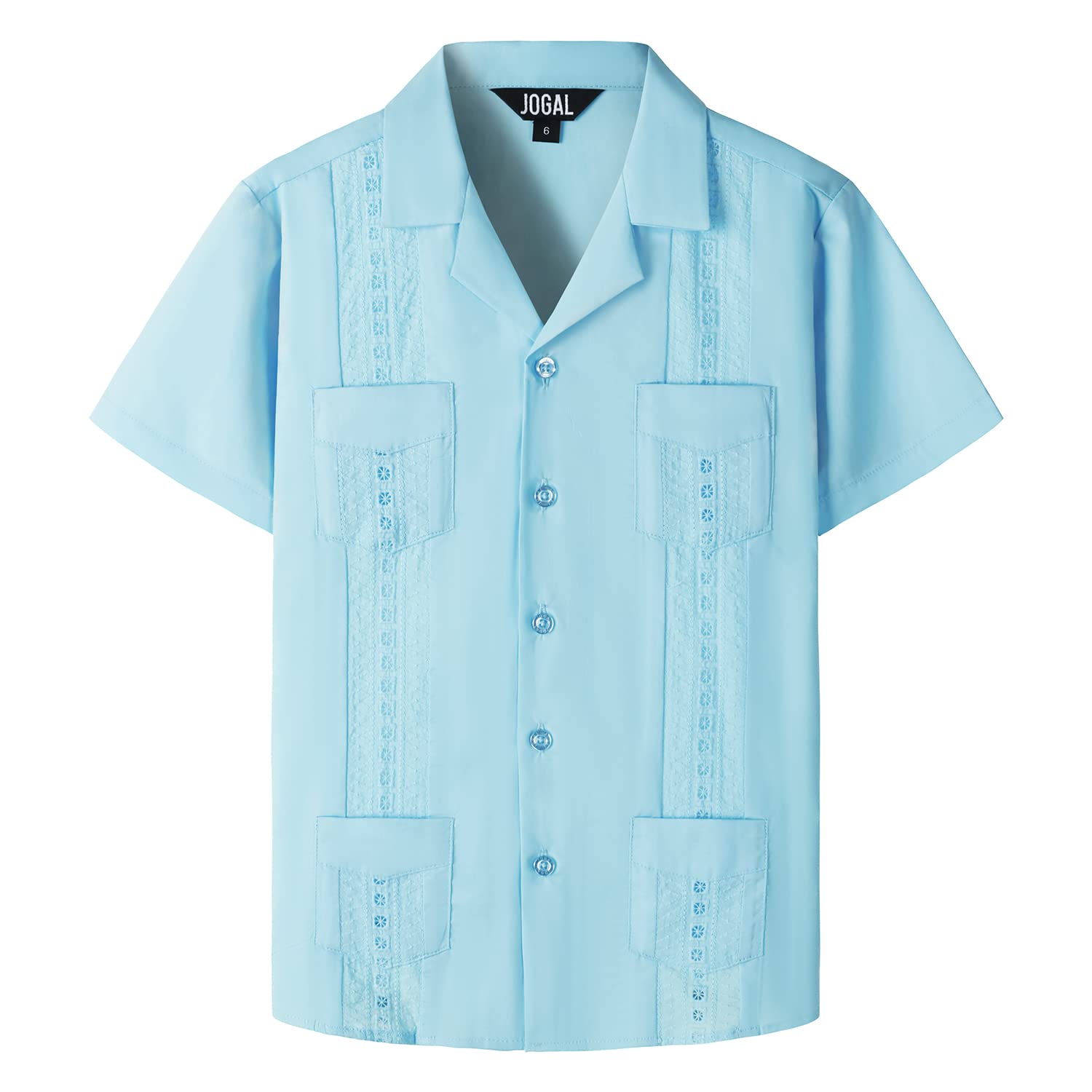 JOGAL Chicos Casual Manga Corta Guayabera Camisas Niños Algodón Cuban Playa Camisa