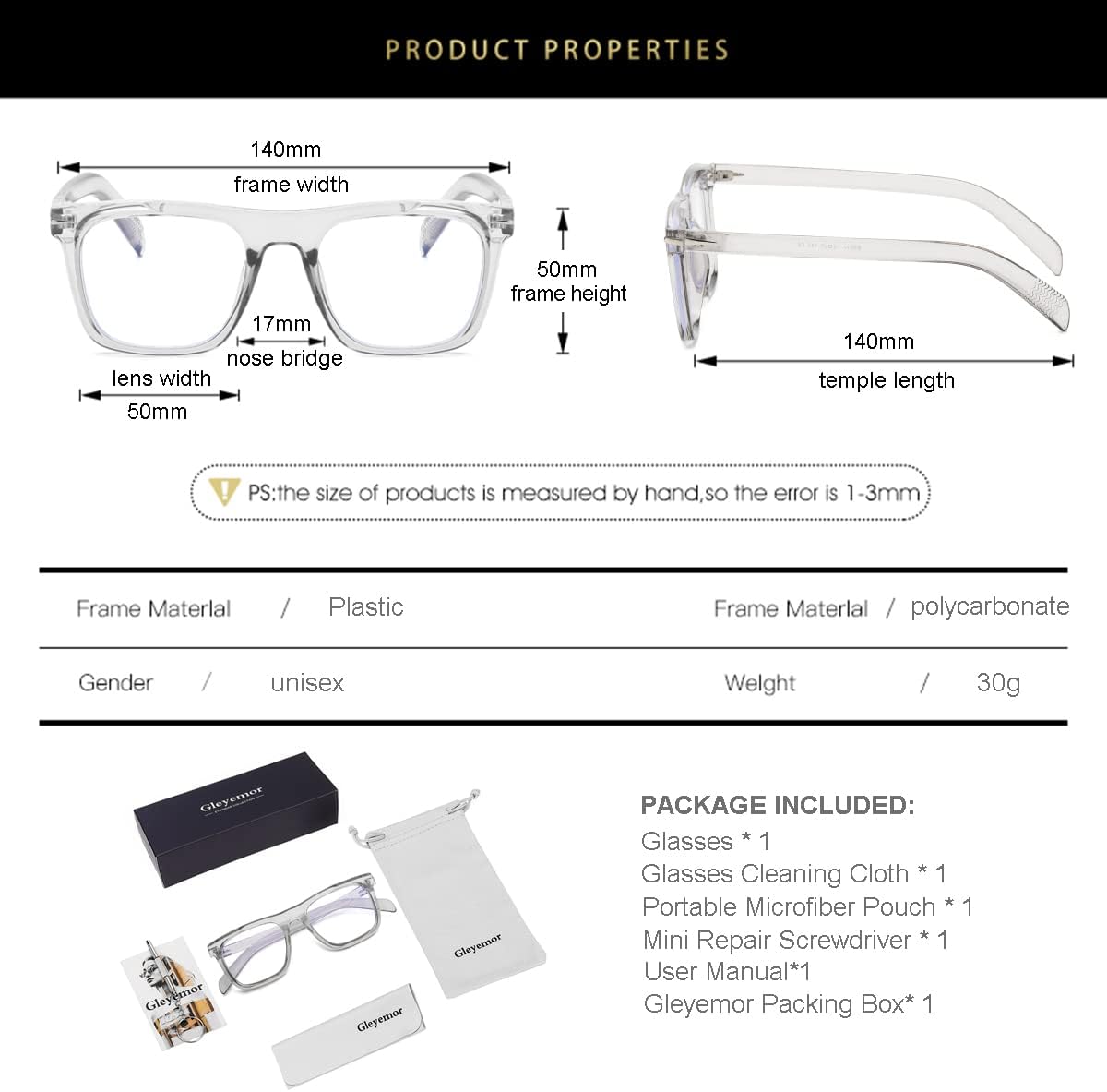 Gleyemor Blue Light Glasses for Men Women Trendy Square Frame Blue Light Blocking Lens Computer Glasses - Image 6