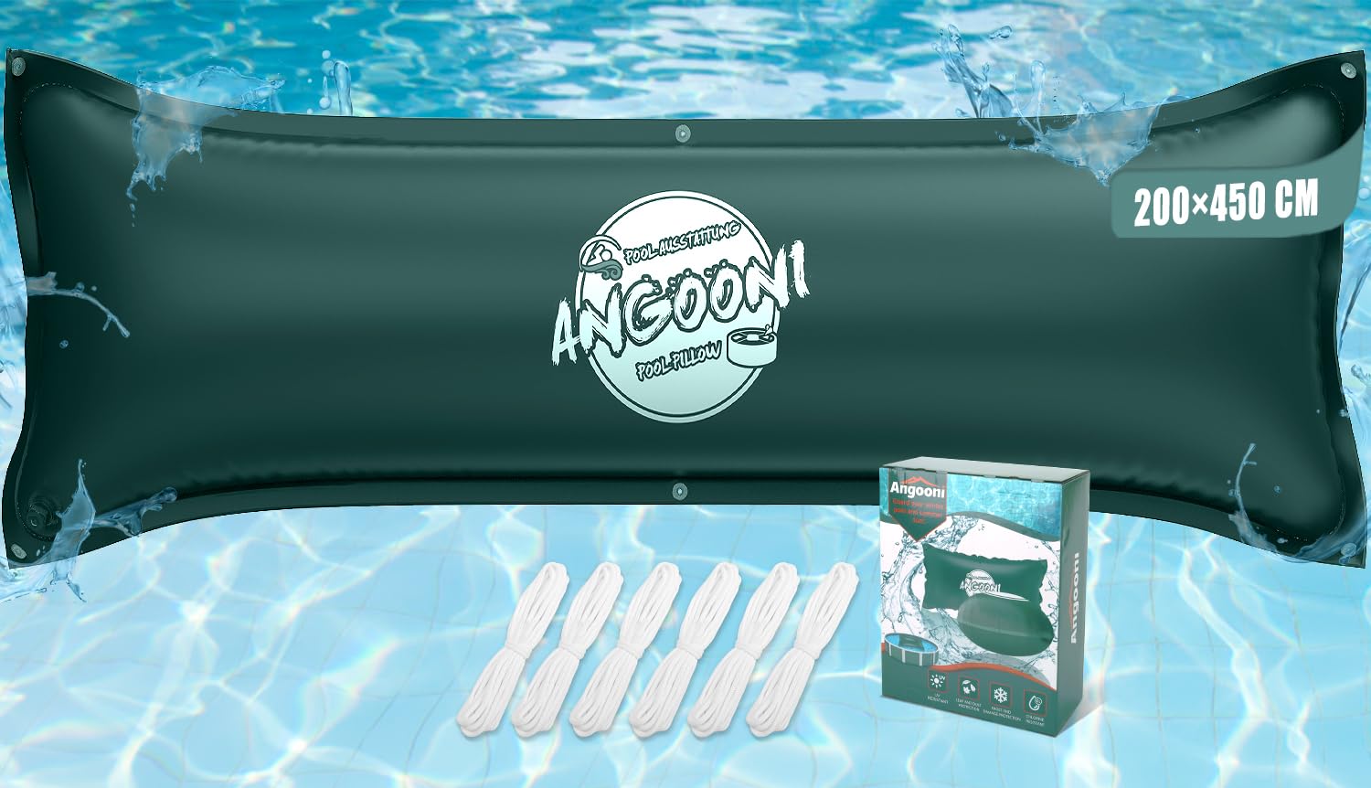 Angooni Cojín de piscina de invierno 200 x 450 cm XXL (para piscinas de 320 – 750 x 550 – 860 cm) | Cojín de aire para piscina con doble costura para cubierta de piscina | Cojín de piscina para el