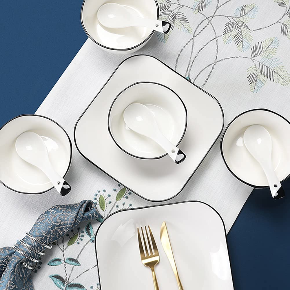 Zestawy porcelanowych kwadratowych talerzy obiadowych 29,56 szt. Zestaw naczyń ceramicznych Zastawa stołowa Naczynia Talerze Zestaw obiadowy ceramiczny kombinowany