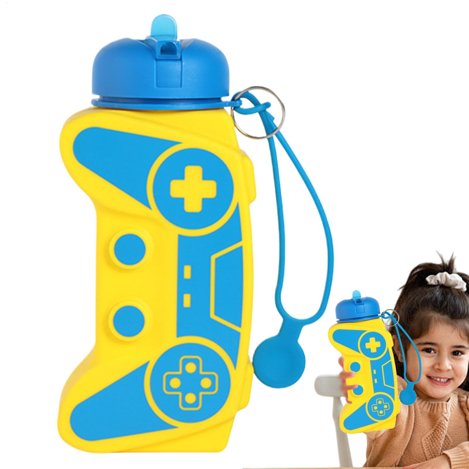 Foldable Drinking Bottles for Travel | Silicone Water Bottle Game Handle Shape Drinking Bottle | Sports Leakproof Travel Mug Reusable Water Cup for Girls & Boys Yellow