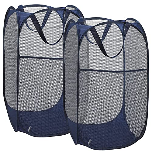 Image of 2 Laundry Baskets, pop-up Laundry Baskets, Foldable mesh Laundry Baskets (Each with 2 Reinforced Handles, Blue