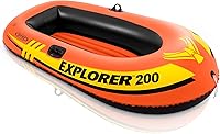 Intex Explorer 200 2-Person Inflatable Boat Raft - Dual Air Chambers, Welded Oar Locks, Grab Rope for Pool Lake Fun